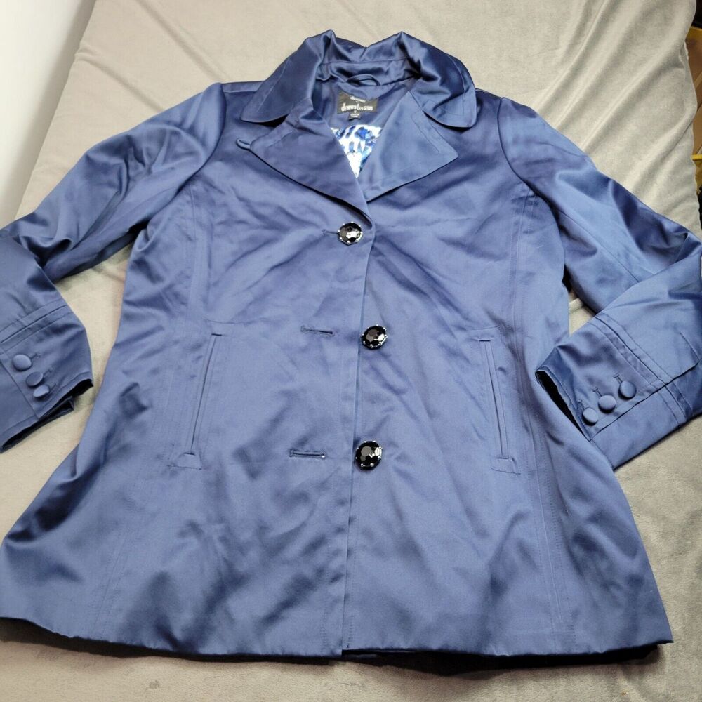 Dennis Basso Womens Navy Blue Polyester Trench‎ Coat S